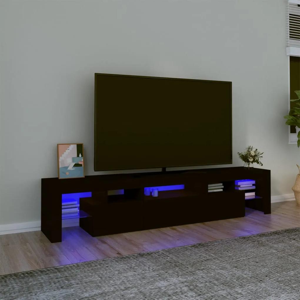 Comodă tv cu lumini led, negru, 200x36,5x40 cm