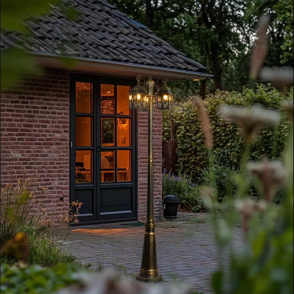 Felinar clasic de exterior auriu antic cu sticlă transparentă 198cm IP44 - London