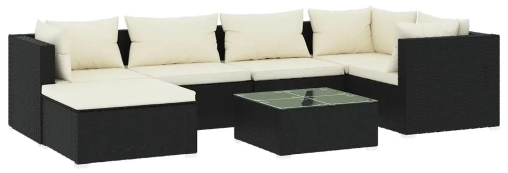 3101815 vidaXL Set mobilier de grădină cu perne, 7 piese, negru, poliratan