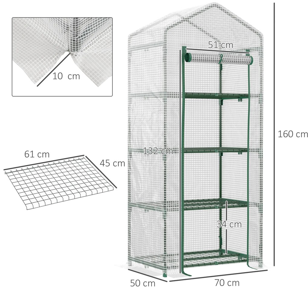 Outsunny Seră Verticală pentru Balcon și Terasă cu 4 Rafturi, Structură din Oțel și PE, 70x50x160 cm, Alb | Aosom Romania