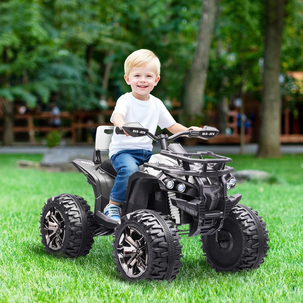 HOMCOM Quad Electric pentru Copii 3-5 Ani 12V, 3-8km/h Mini Quad pentru Copii cu 2 Motoare, Muzică, MP3, Conector USB, Card TF, Faruri și Pedală, Alb | Aosom Romania