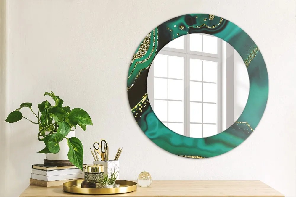 Oglinda cu decor rotunda Marmură de smarald