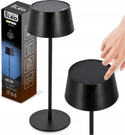 Lampă solară LED tactilă reglabilă LED/3W/5V USB 1800 mAh IP44 neagră