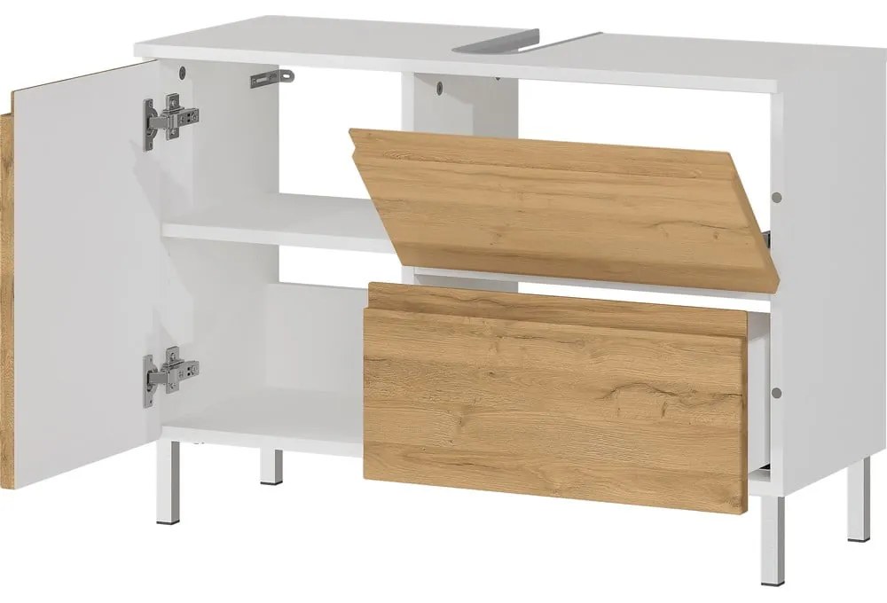 Dulap alb sub chiuvetă cu aspect de stejar 80x56 cm Torrance - Germania