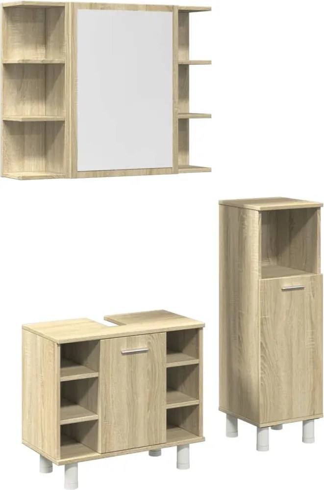 vidaXL Set mobilier de baie, 3 piese, stejar sonoma, lemn prelucrat