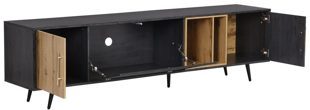 Mobilier TV cu textură gri, 3 uși și spațiu deschis, Gri | Aosom Romania