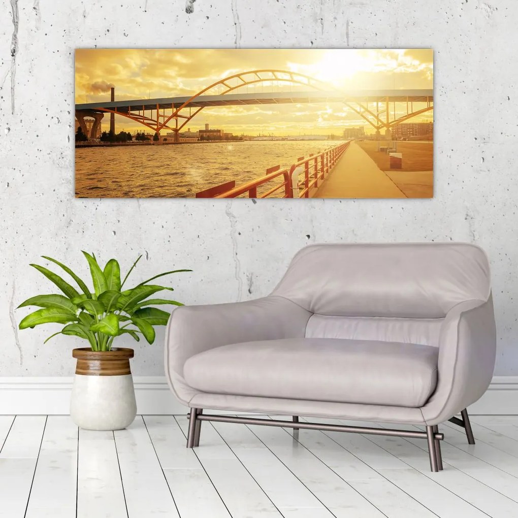 Tablou cu pod și apus de soare (120x50 cm)