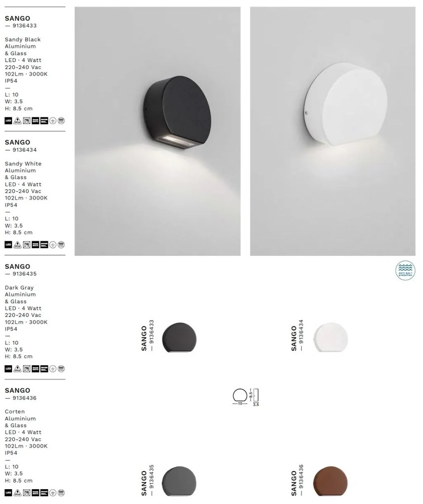 Spot LED aplicat iluminat exterior ambiental IP54 SANGO gri inchis