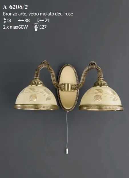 Aplica de perete din alama cu sticla decorata design italian II 6208