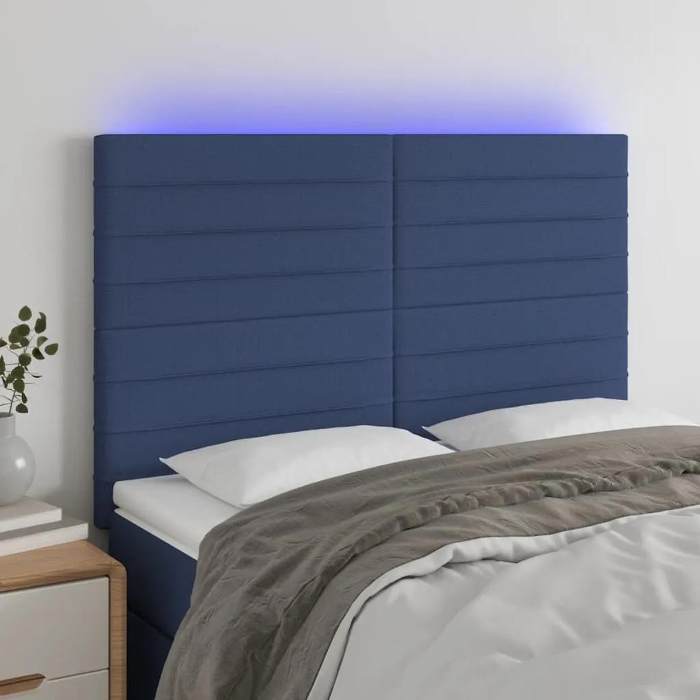 3122568 vidaXL Tăblie de pat cu LED, albastru, 144x5x118/128 cm, textil