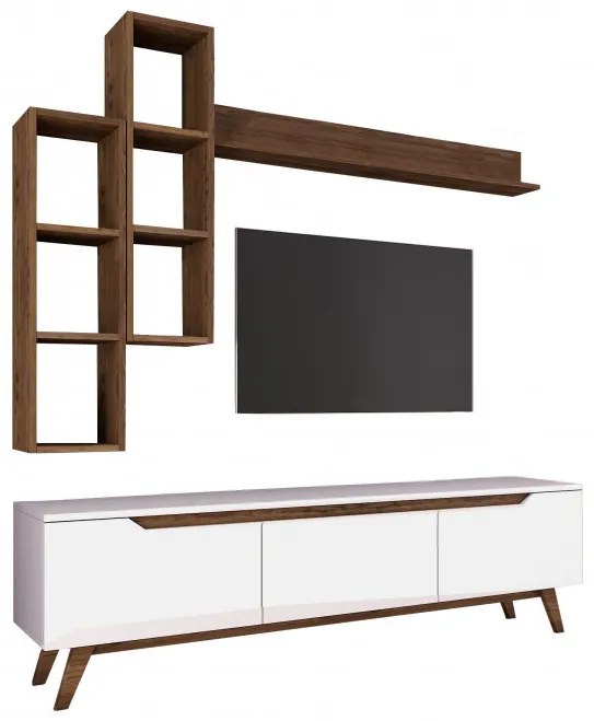 Ansamblu Comoda TV M16-804 Alb-Walnut