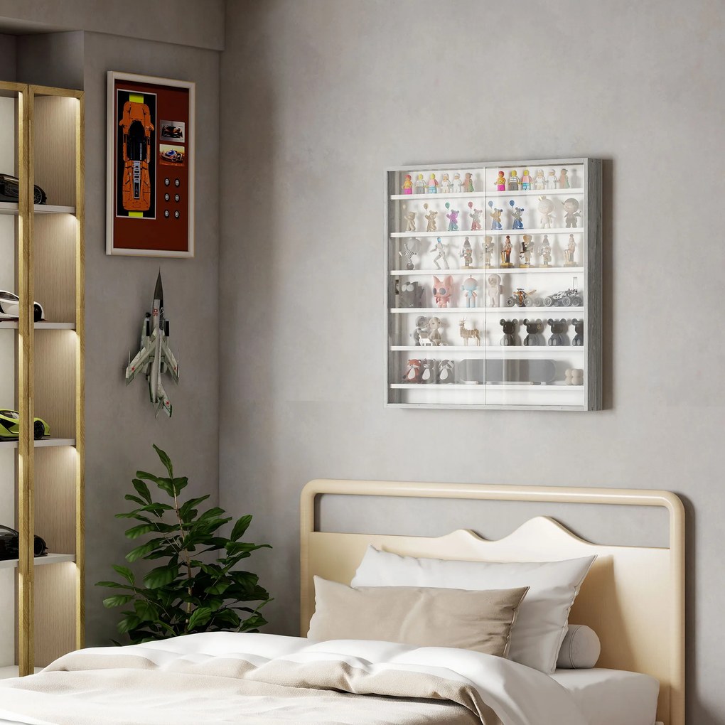 HOMCOM Dulap Tip Vitrină de Expoziție cu Rafturi Reglabile, Montată pe Perete, Negru | Aosom Romania