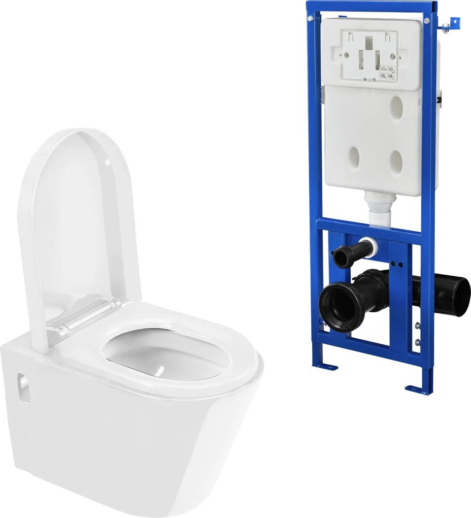 [neu.haus]®  WC ceramica modern de perete - vas WC  (alb) cu rezervor apa