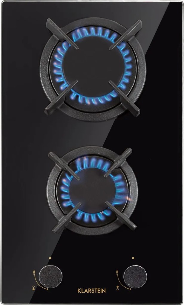 Klarstein Goldflame Domino, plită pe gaz, 2 arzătoare din aramă, ceramică din sticlă