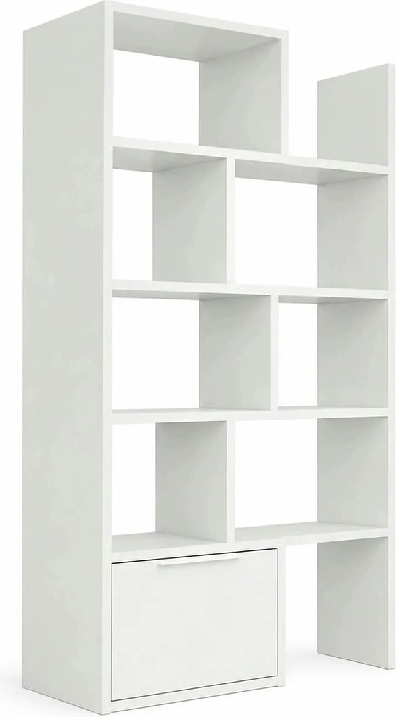 Biblioteca PACO, alb, PAL laminat, 74/130x29x188 cm