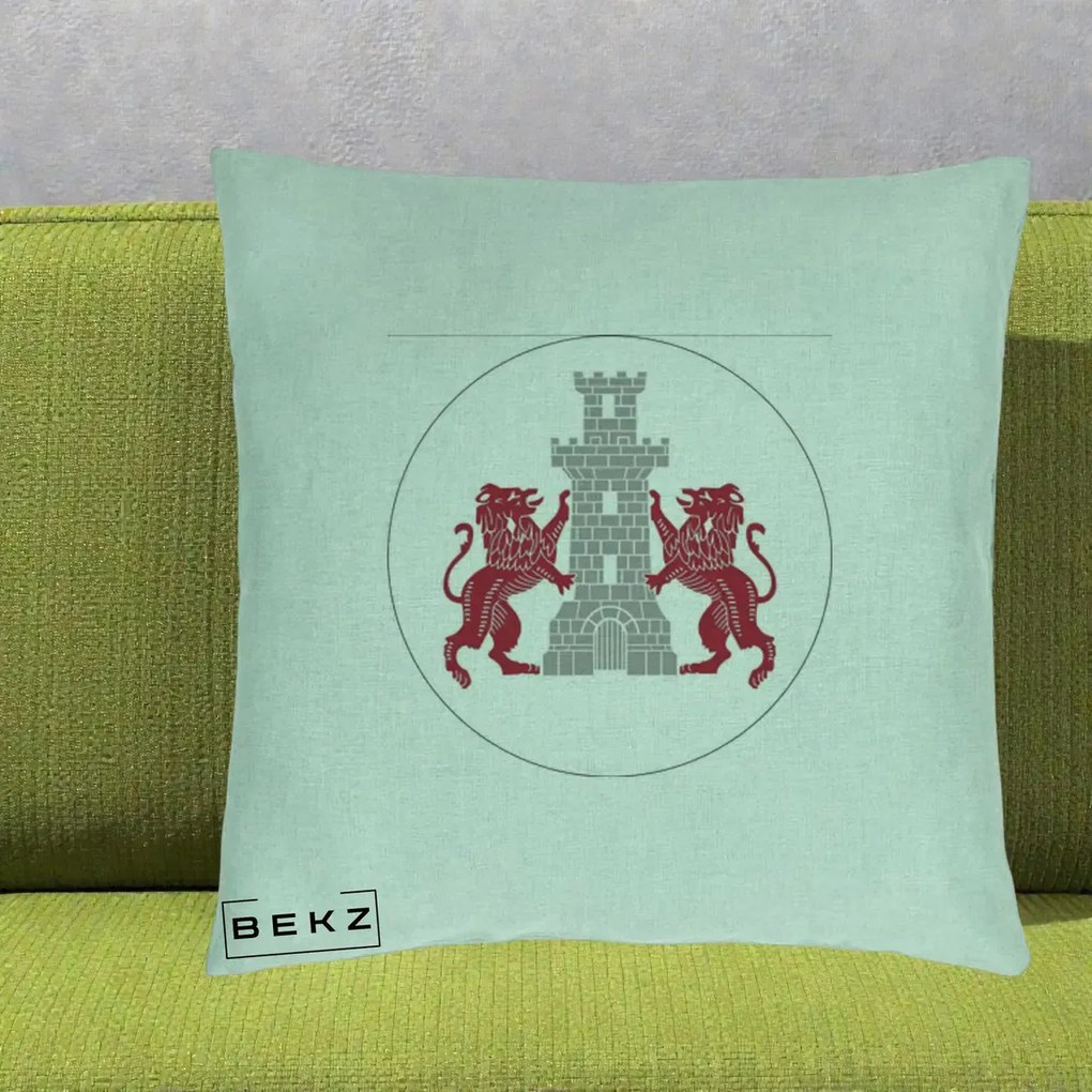 Perna Personalizata Cetatea Turnu Magurele Heraldic, 40x40 cm, Verde Menta, Husa Detasabila, Perna Inclusa, BEKZ®