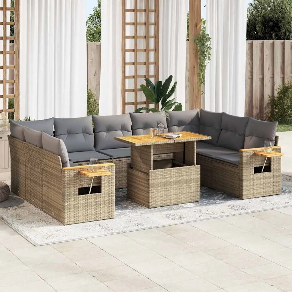 vidaXL Set canapele de grădină cu perne, 10 piese, bej, poliratan