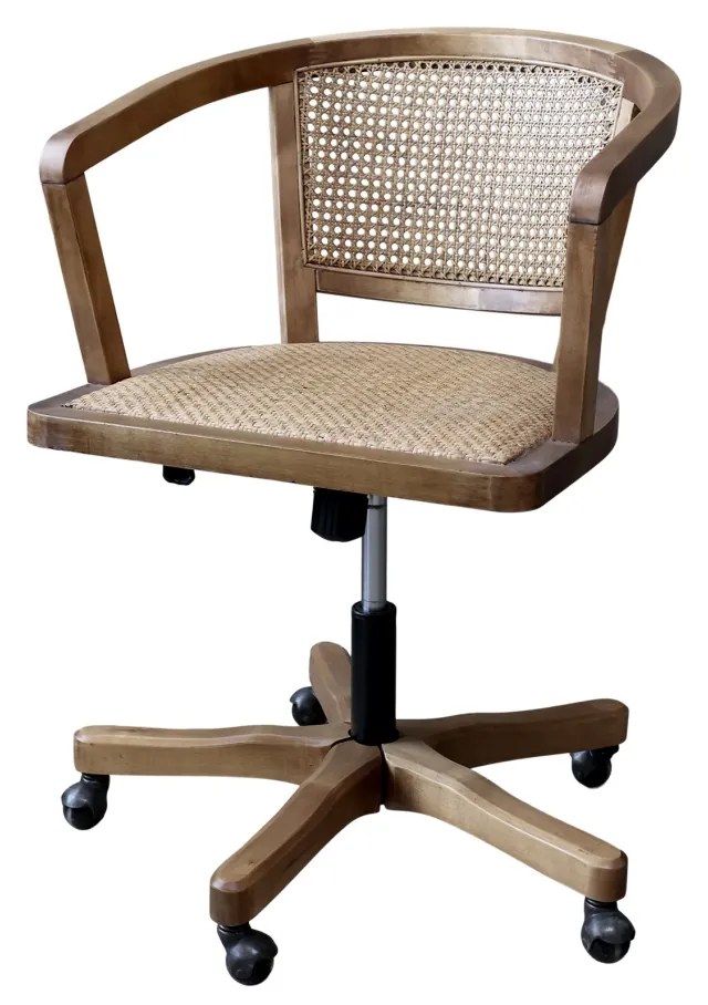 Scaun de birou, din lemn de mesteacan si rattan, natur, cu aspect vintage, Old French