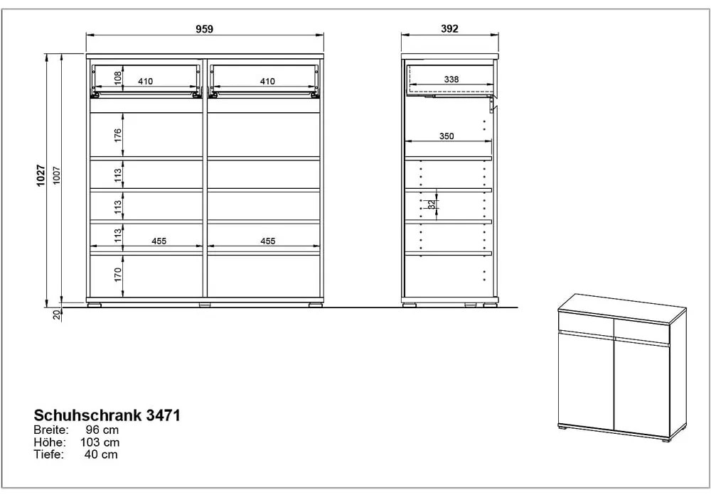 Pantofar în decor de fag cu sertare Lissabon - Germania