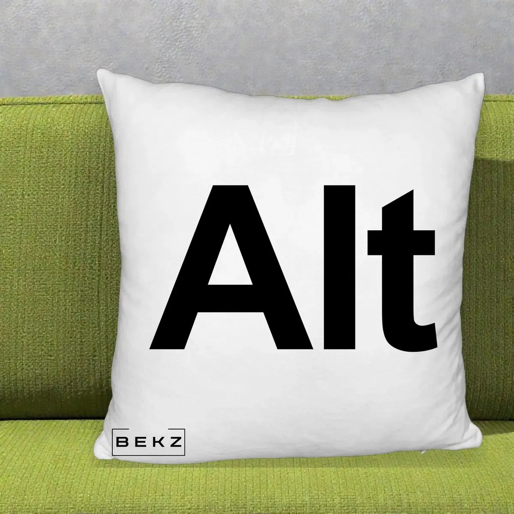 Perna Personalizata Tasta Alt Tipografie Bold, 40x40 cm, Alb Pufos, Husa Detasabila, Perna Inclusa, BEKZ®