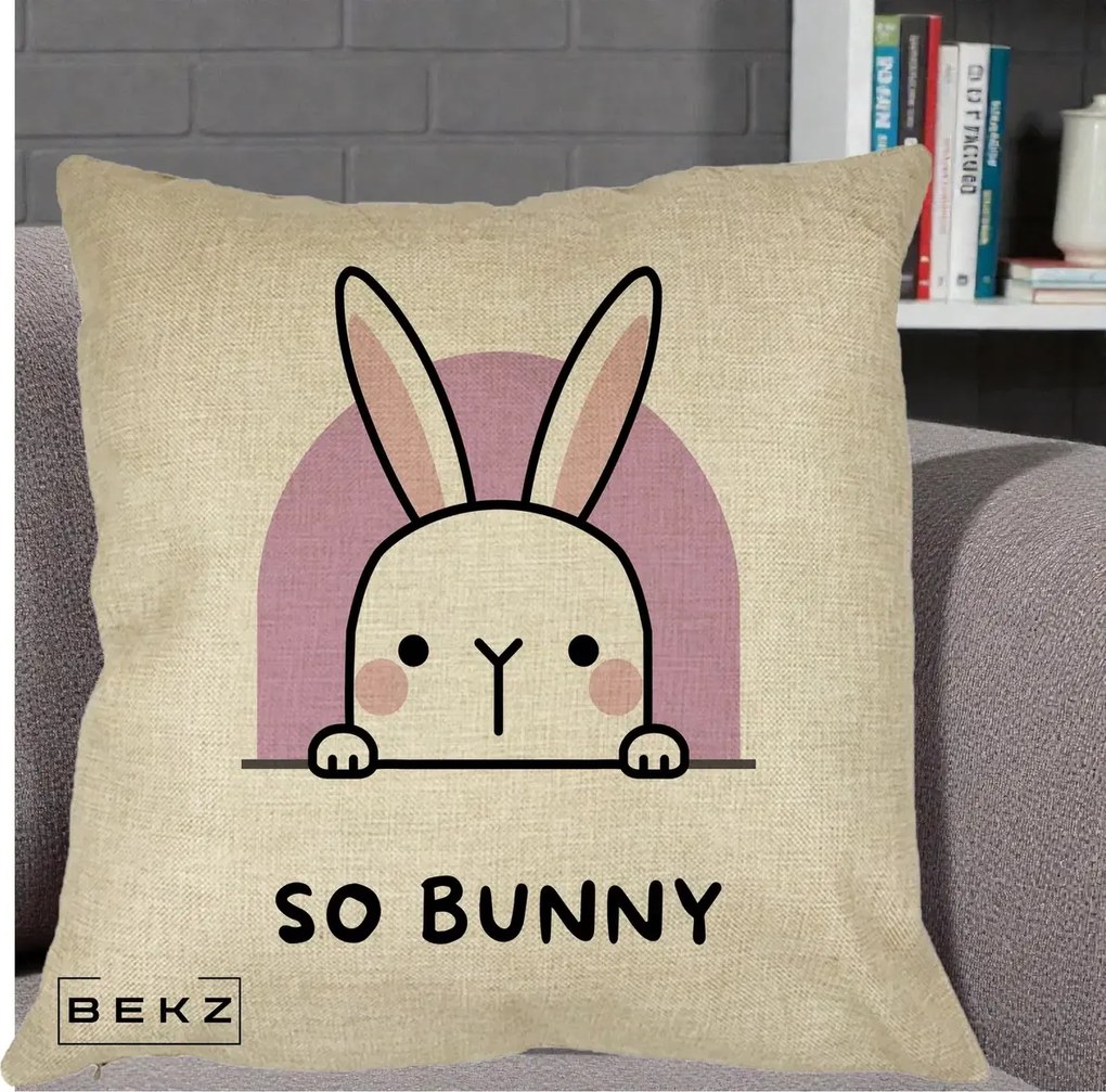 Perna Decorativa So Bunny Kawaii, 40x40 cm, Crem, Husa Detasabila, Perna Inclusa, BEKZ®