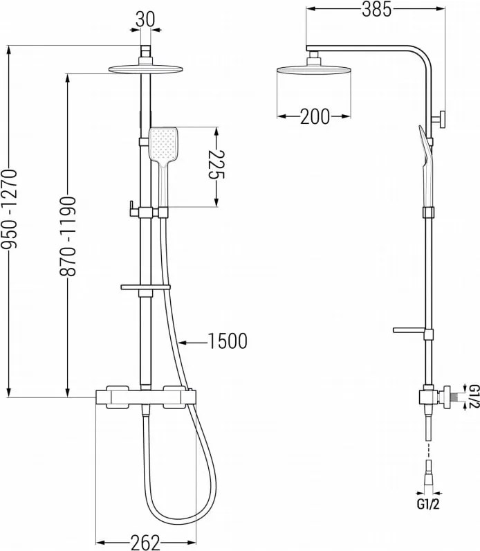 Mexen CQ62 set de duș montat pe perete cu cap de duș și baterie termostatică, crom - 772506295-00