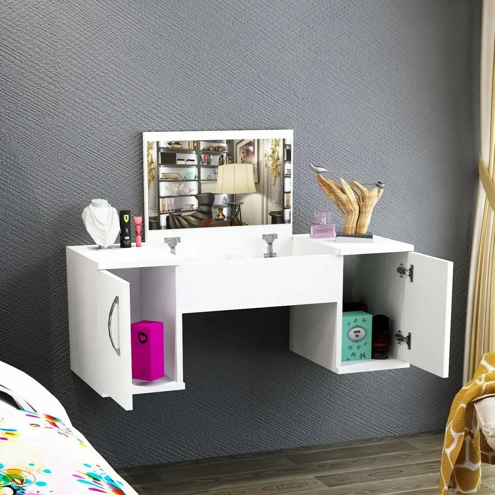 Resigilat:Masa toaleta suspendata cu oglinda, Laura Homs, 100 x 376 x 723 mm ,alb