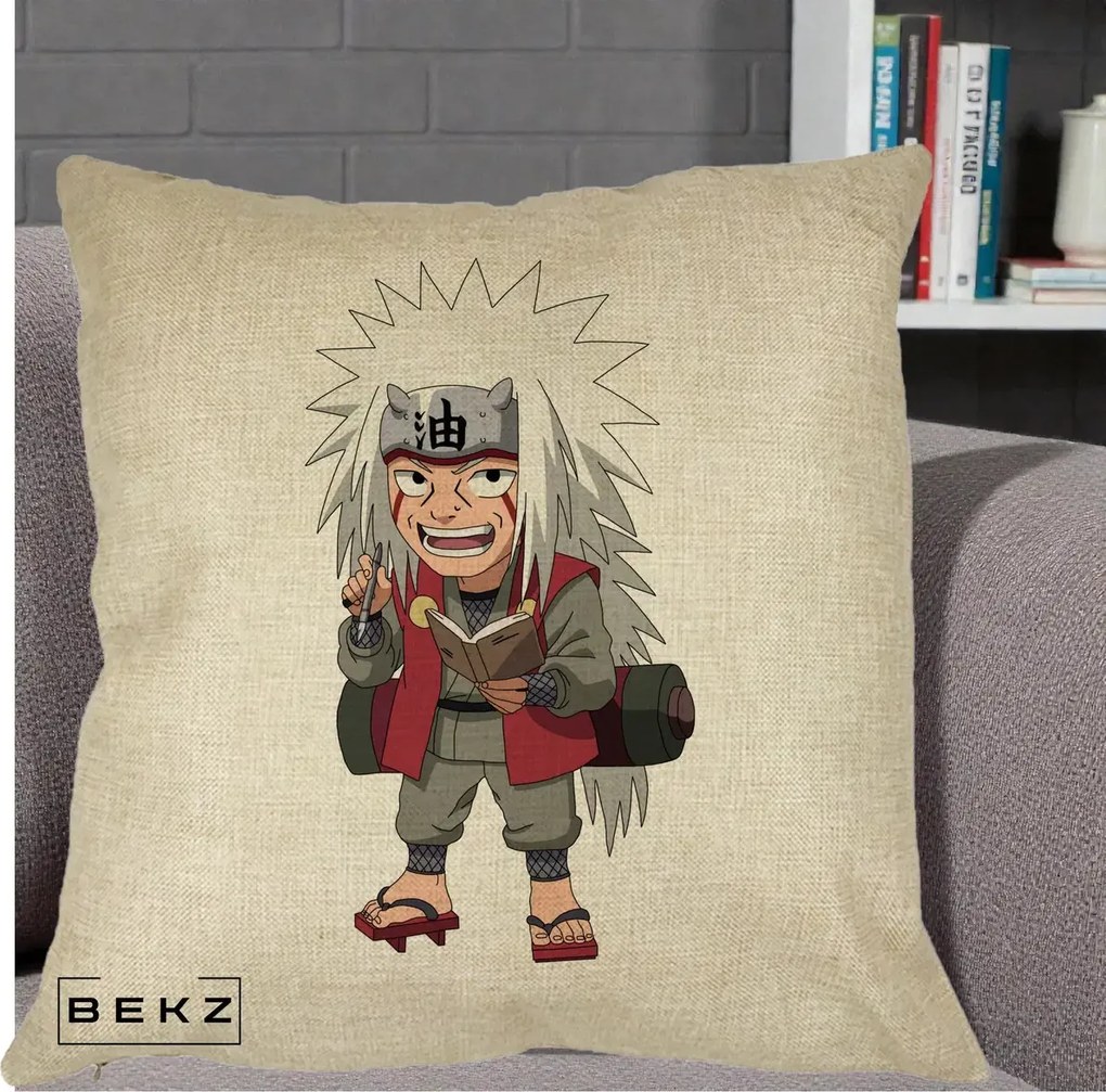 Perna Personalizata Naruto Jiraiya Sensei Chibi, 40x40 cm, Crem, Husa Detasabila, Perna Inclusa, BEKZ®