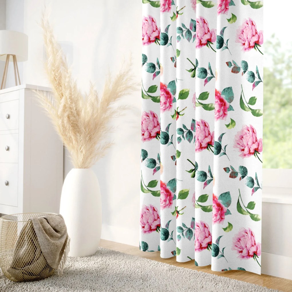 Goldea draperie 100% bumbac - flori mari de bujor 240x150 cm