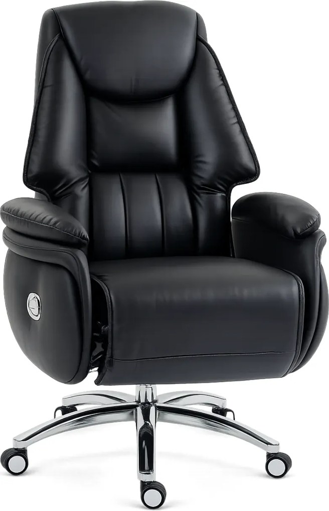 PRESIDENT BLACK 999 – Scaun Executiv Premium din Piele Naturală, Reclinabil electric, 2 Motoare, Suport pentru Picioare, Negru