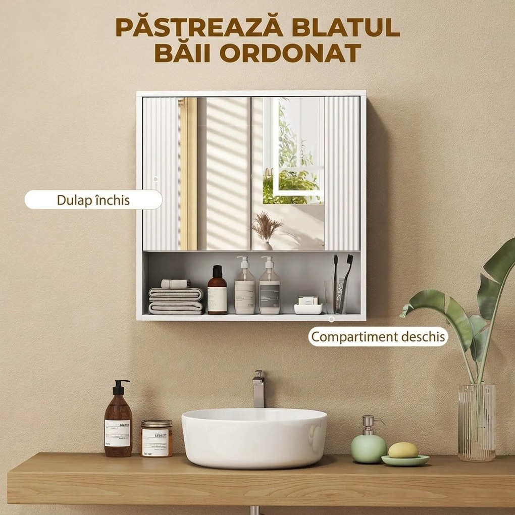 HOMCOM，Dulap de Baie Suspendat, Uși Soft-close, Raft Reglabil，60 x 16 x 60 cm，Alb | Aosom Romania