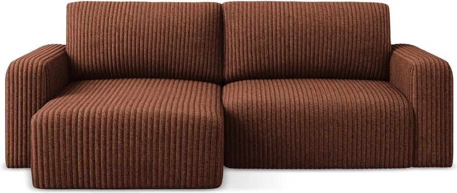 Colțar teracotă extensibil/cu spațiu de depozitare cu tapițerie din catifea reiată (cu colț pe partea stângă/cu șezlong) Kona – Makamii