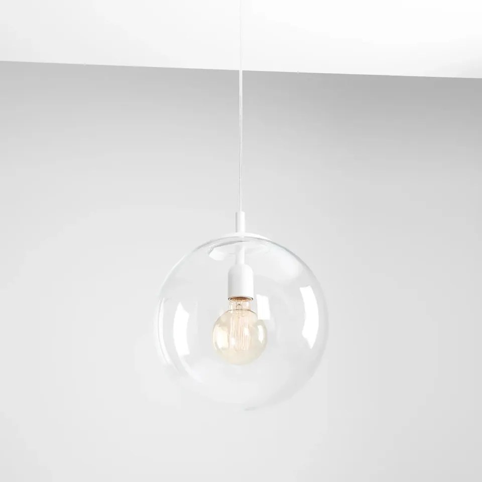 Pendul modern alb cu glob de sticla transparenta Globe