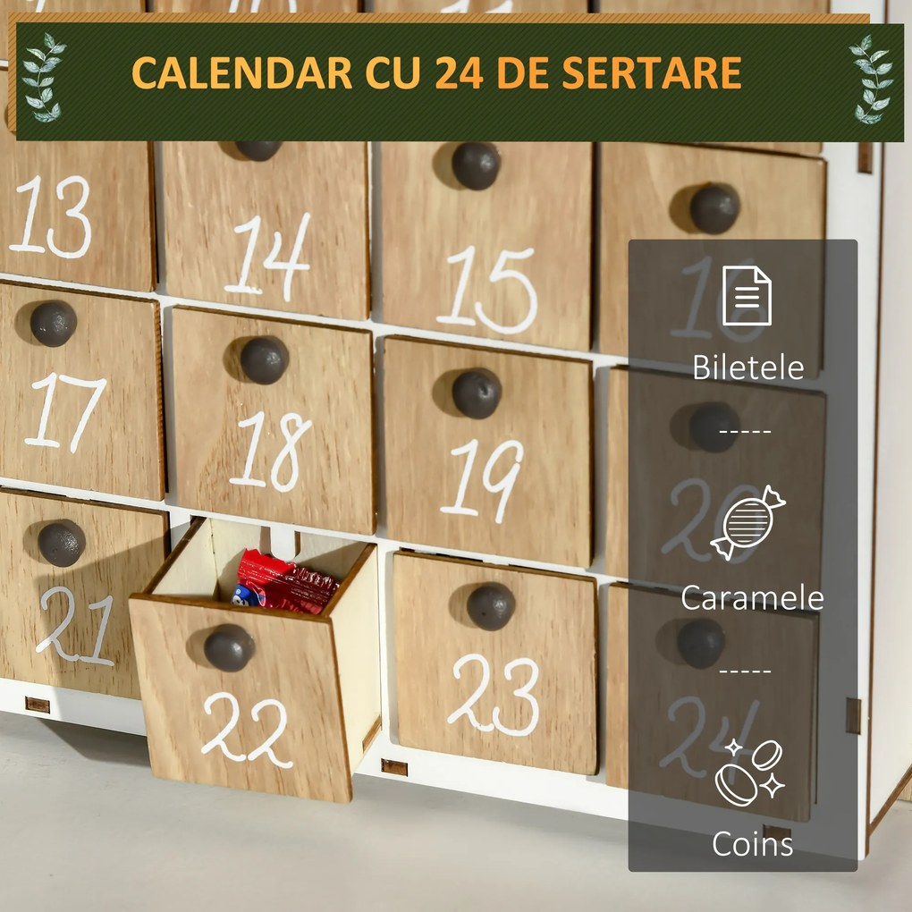 Calendar de Advent, Calendar de Craciun in forma de carte cu decoratiuni tematice, calendar pentru cadouri de Craciun HOMCOM | Aosom Romania