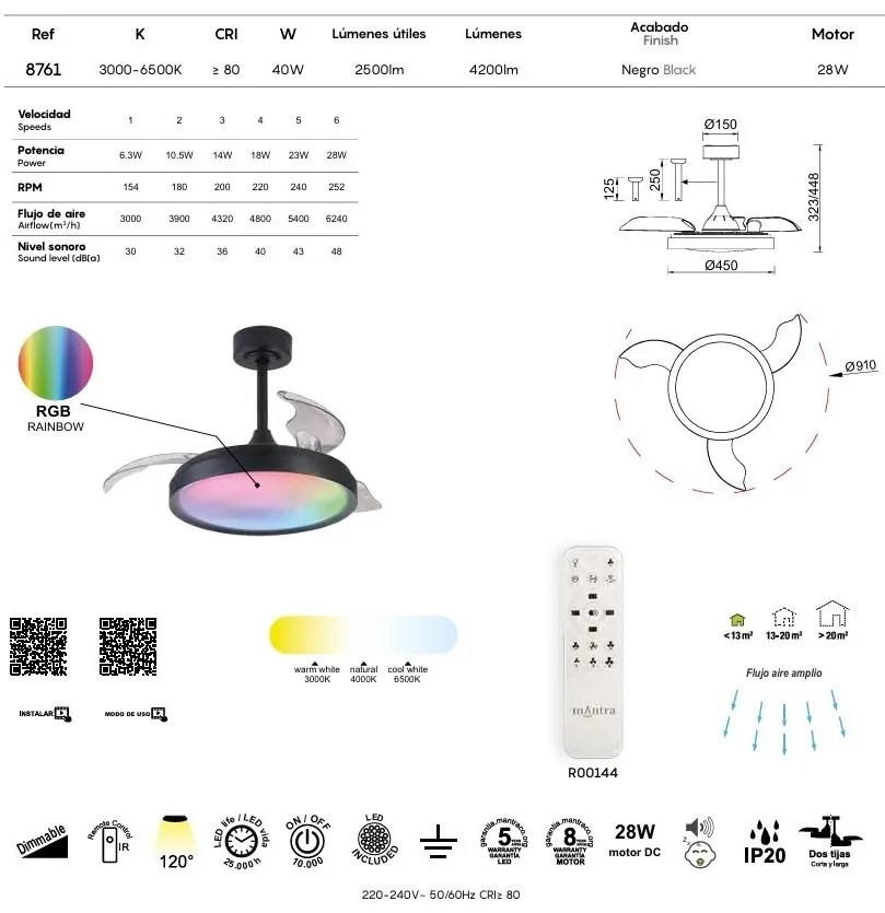 Lustra LED RGB CCT cu ventilator si telecomanda SIBERIA Mini MA-8761