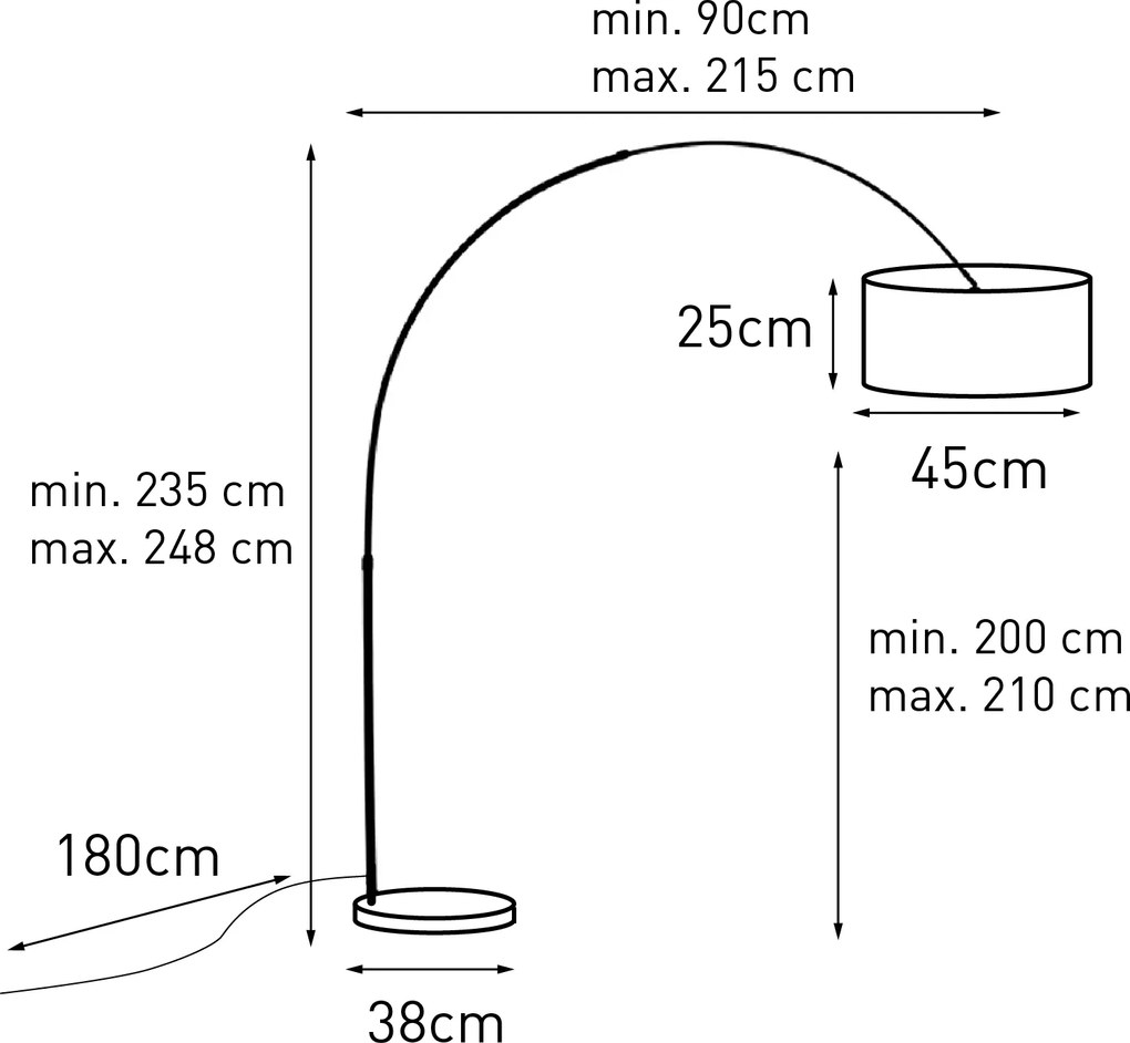 Lampă cu arc din oțel cu abajur din stofă maro 45 cm - XXL