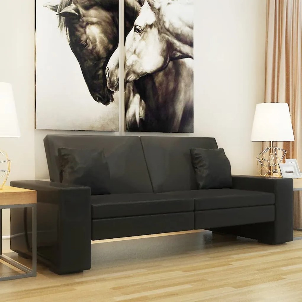 244306 vidaXL Canapea extensibilă din piele artificială, negru