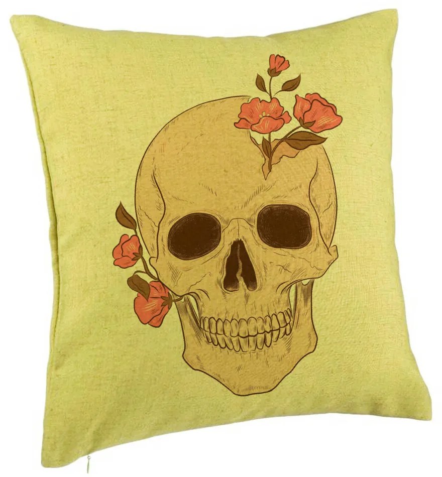 Perna Decorativa, Model Skull Rose Art, 40x40 cm, Verde, Husa Detasabila, Burduf