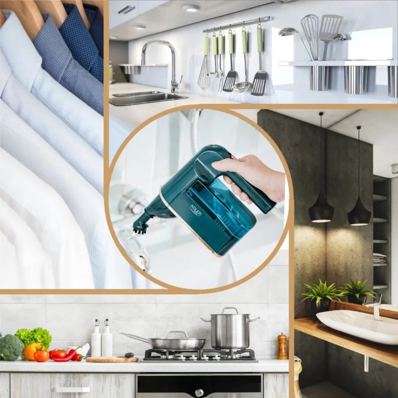 Aparat multifunctional de curatare cu aburi Adler AD 7050, 1200 W, 22ml/min, Rezistenta apa IPX4, 0.120 L, Accesorii, Verde