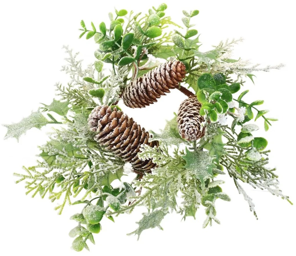 Coroană de Crăciun decorată cu brumă, 30 cm
