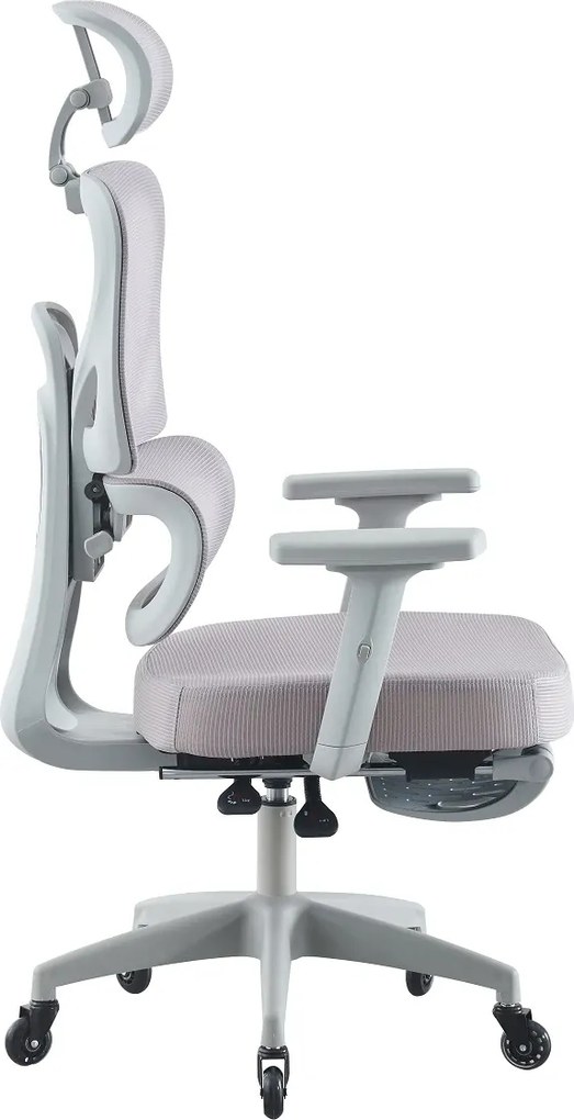 Scaun ergonomic, cotiere 3D, suport lombar adaptiv, spătar reglabil pe inaltime, tetiera 3D, suport pentru picioare, pivotant, Mesh, Gri