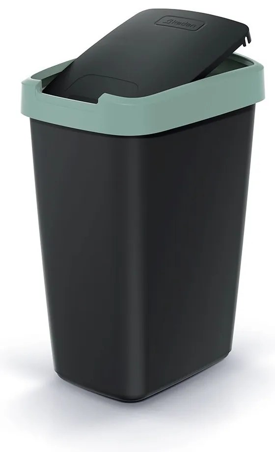 Coș de gunoi cu capac colorat, 12 l, verde/negru