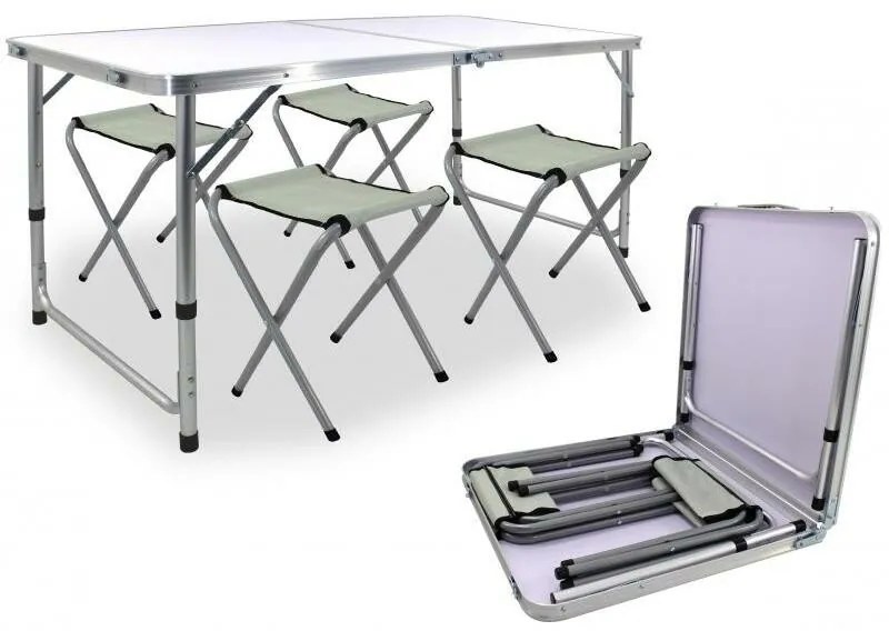 Set pliabil Aldotrade Camping, masă + 4 fotolii,120 x 60 x 70 cm