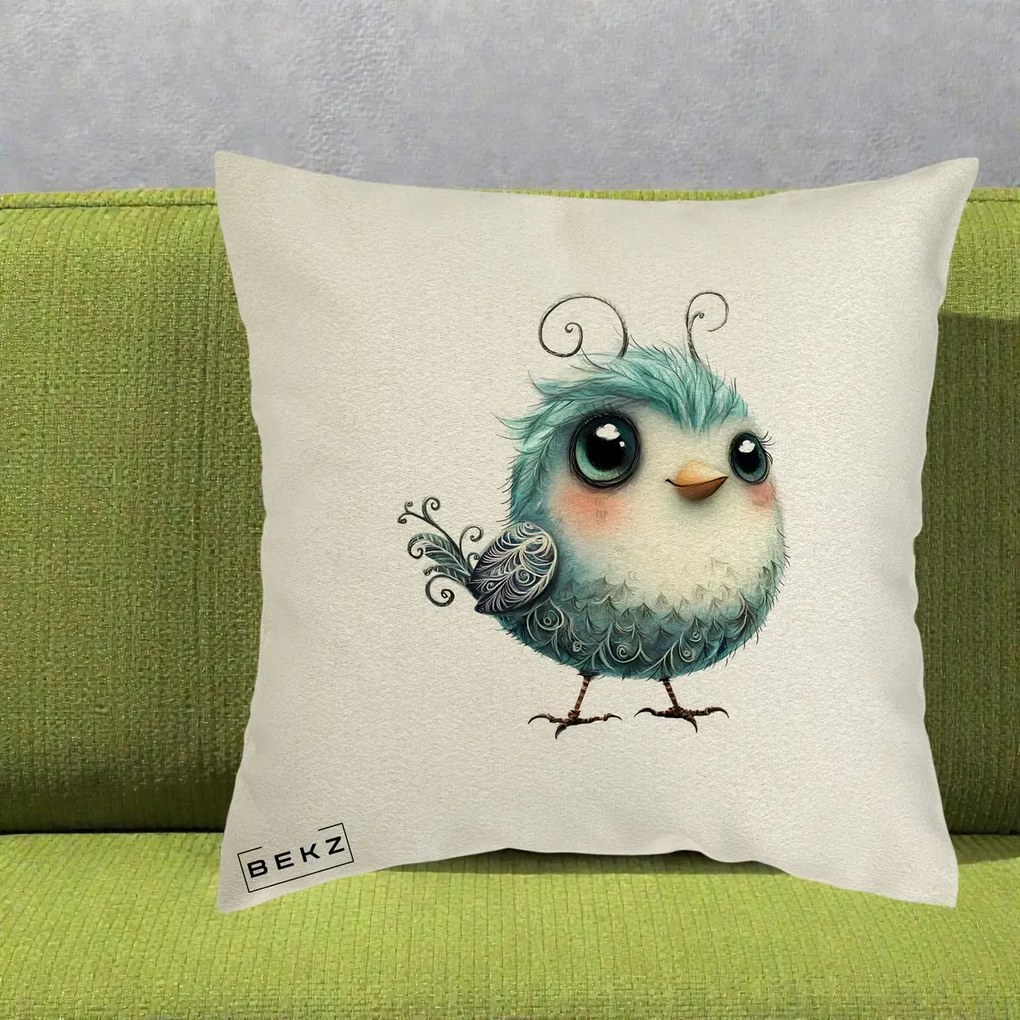Perna Decorativa Pui Teal cu Aripioare Ornamentale, 40x40 cm, Ecru, Husa Detasabila, Perna Inclusa, BEKZ®