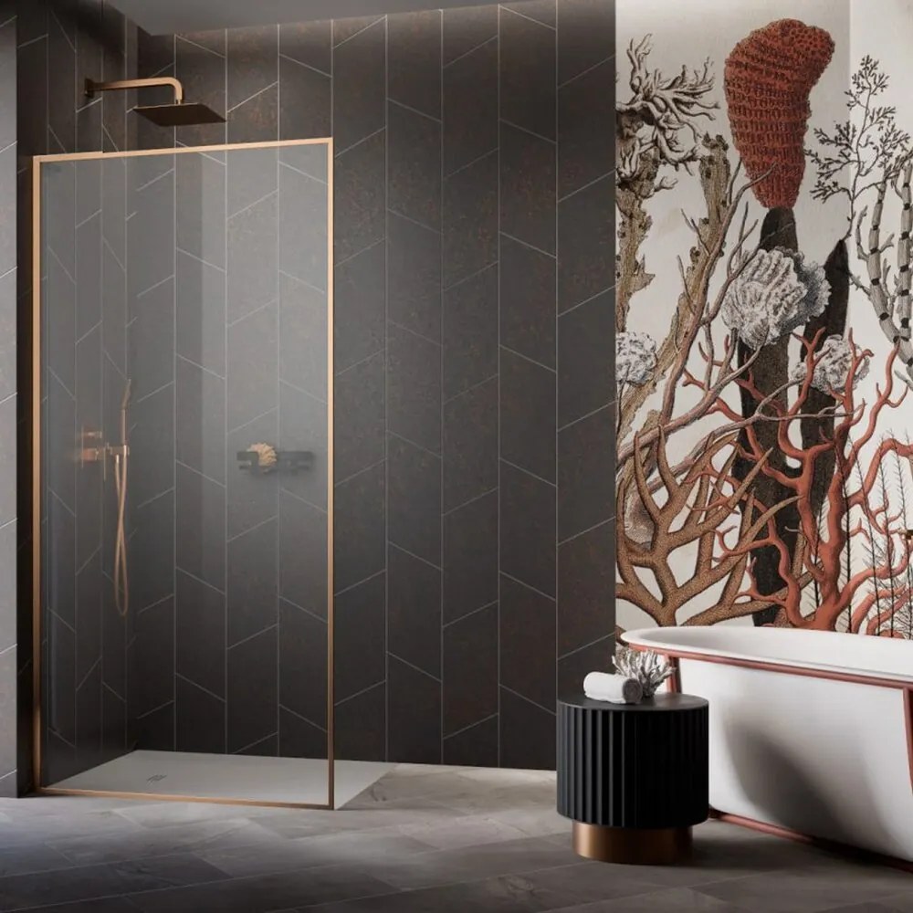 Paravan de dus tip Walk-in Radaway Modo F SL II cupru periat-transparent 55 cm sticla securizata 8 mm stanga