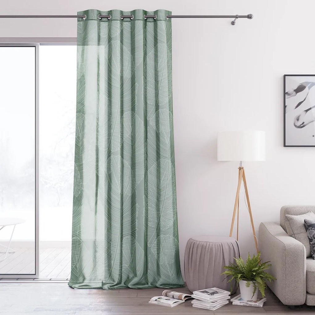 Draperie verde cu imprimeu, PALMA 140x250 cm