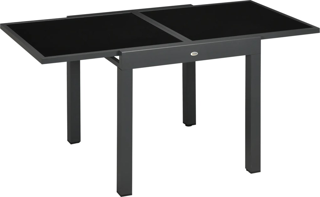 Outsunny Masă de Grădină Extensibilă cu Blat din Sticlă 80-160x80x75 cm Negru | Aosom Romania