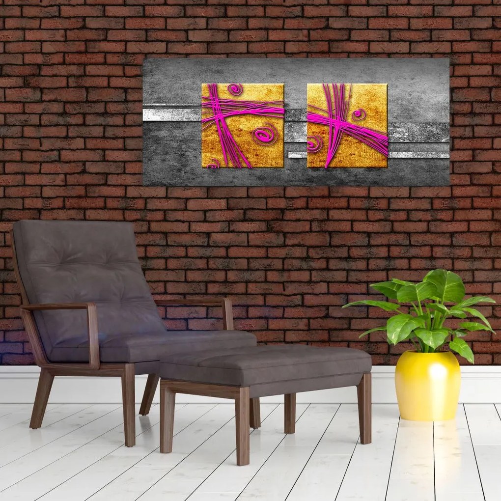 Tablou - Pătratr colorate pe fond negru (120x50 cm)