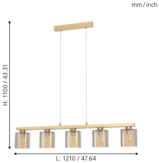Eglo 901292 - Lustru suspendat pe cablu CASTRALVO 5xE27/28W/230V