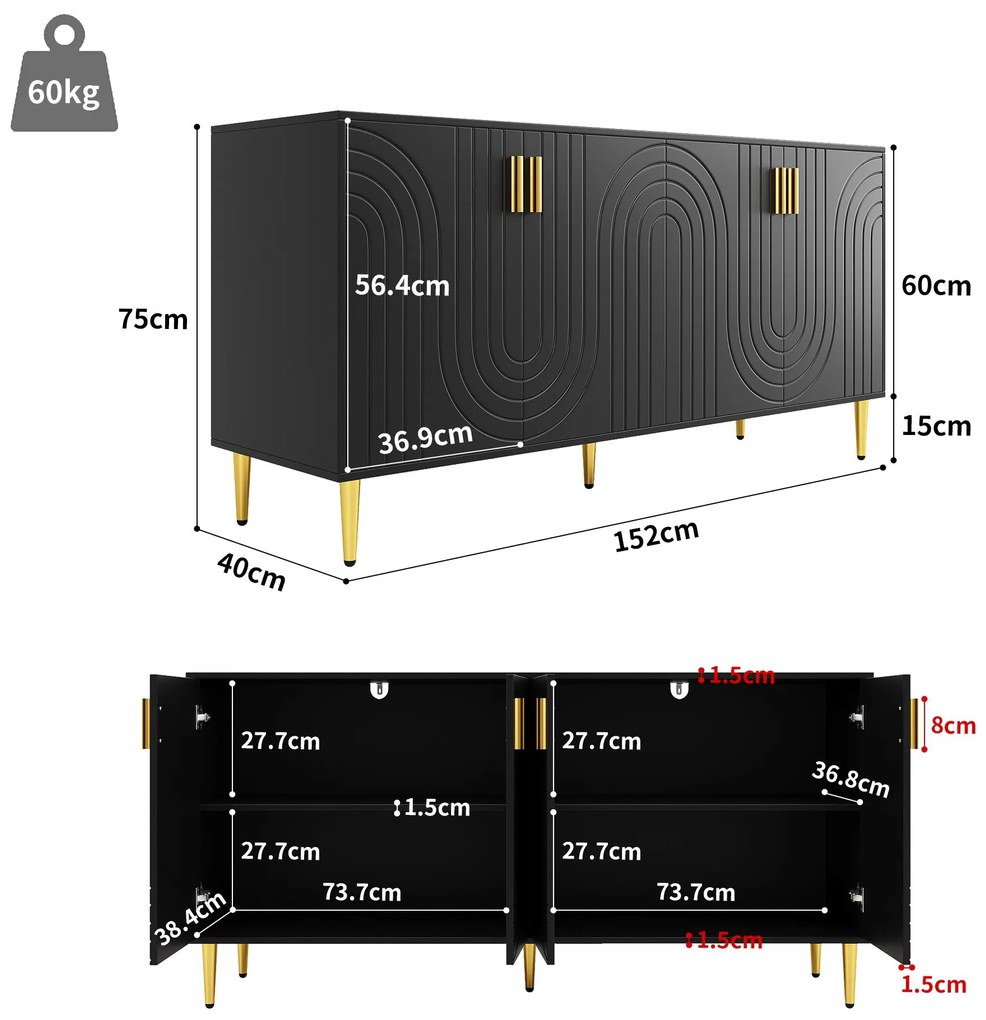 Comodă elegantă cu design unic cu valuri, Negru | Aosom Romania